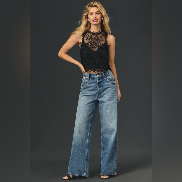 NWT Anthropologie Sheer Mesh Appliqué Tank Top - Picture 3 of 9